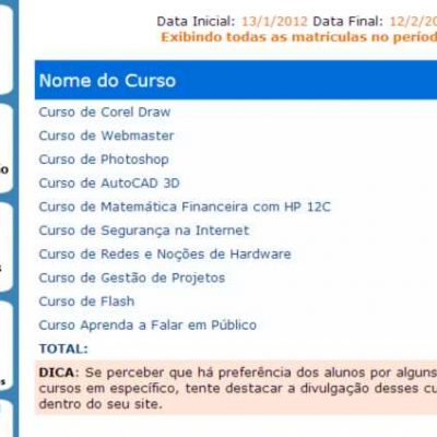 cursos vendidos no mes